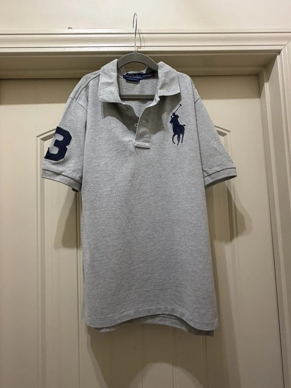 Ralph Lauren Boys Light Gray Polo with Navy Logo